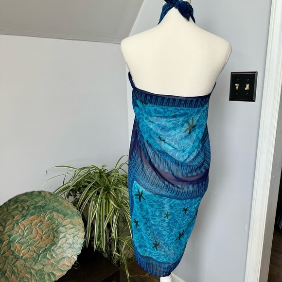 Venezia Scarf Sarong Coverup in Blue Green Sea Themed Print Lightweight 62x43 - Picture 7 of 7